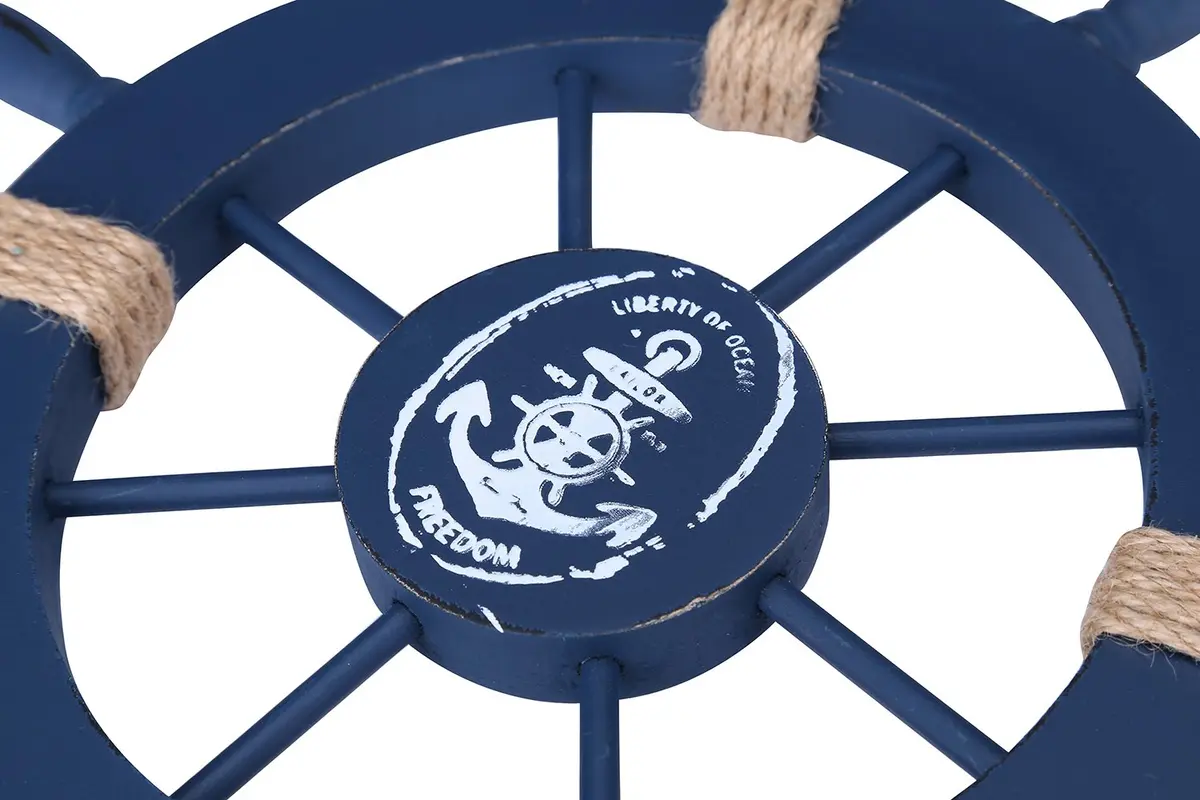 Rienar Wooden Ship Wheel Wall Decor 11" Navy Blue Nautical Anchor Beach Bathroom | Coastal Nautical Charm - view 3