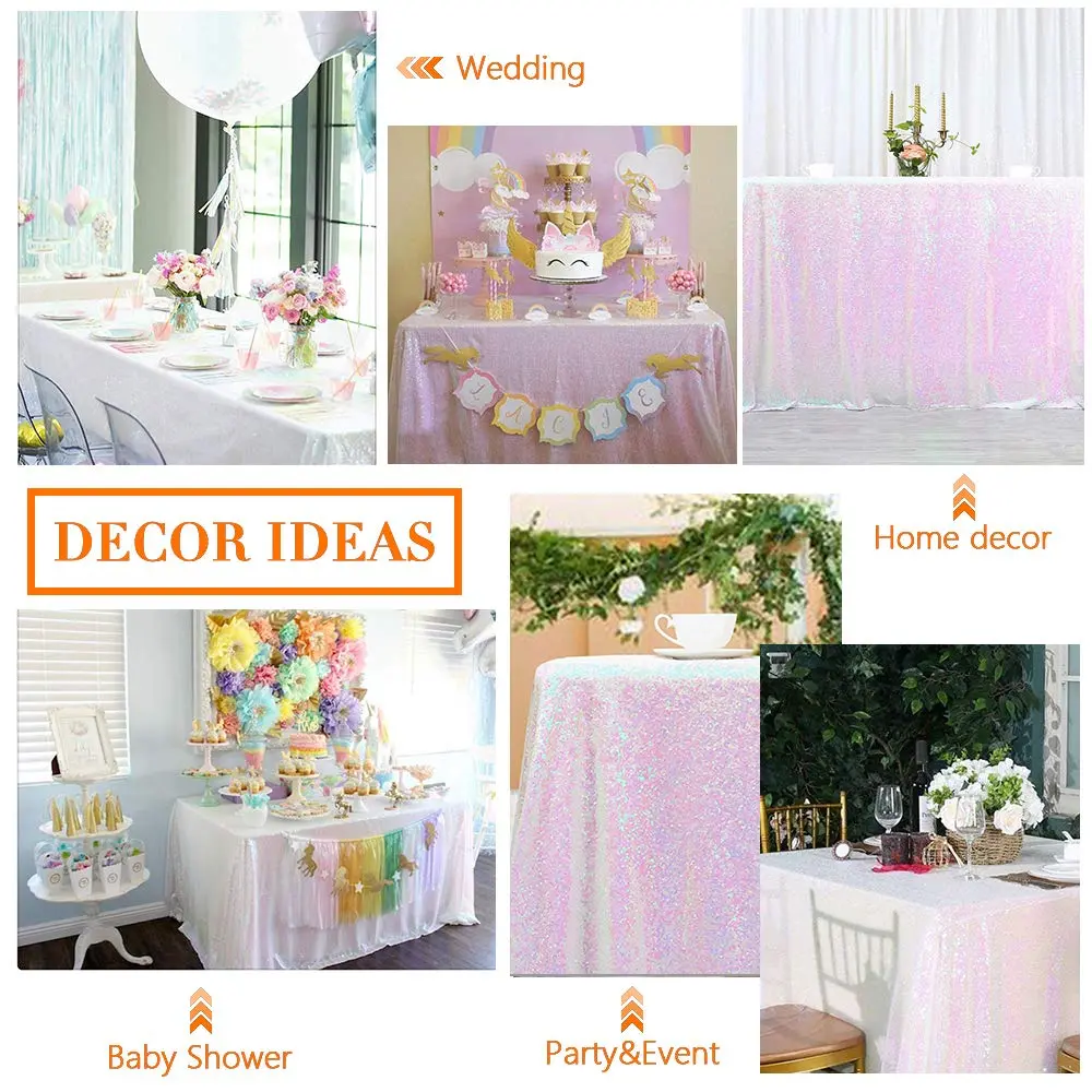 SoarDream Iridescent White Sequin Tablecloth 60"x102" Wedding Table Cloth | Elegant Sparkly Decor - view 6
