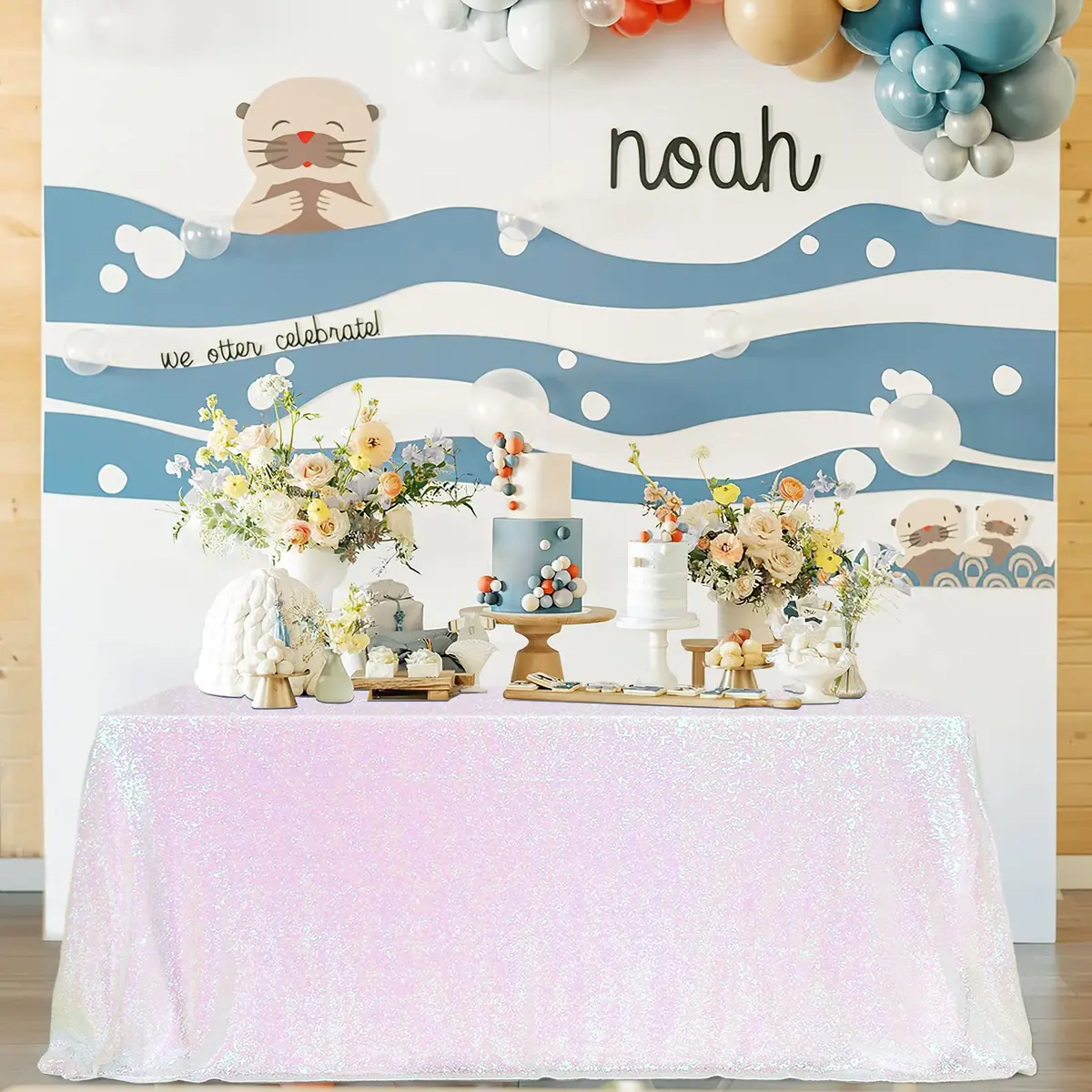 SoarDream Iridescent White Sequin Tablecloth 60"x102" Wedding Table Cloth | Elegant Sparkly Decor - view 7