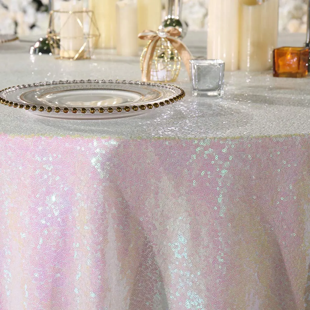 SoarDream Iridescent White Sequin Tablecloth 60"x102" Wedding Table Cloth | Elegant Sparkly Decor - view 9