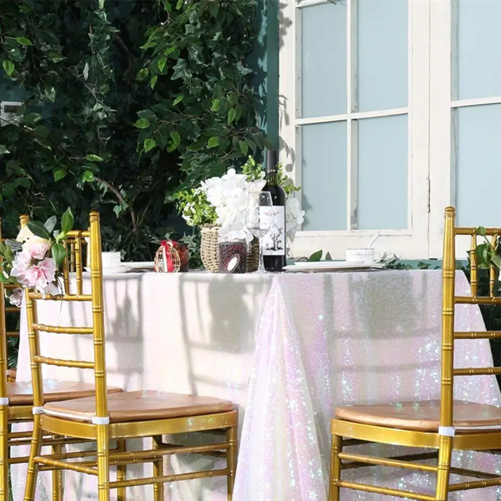 SoarDream Iridescent White Sequin Tablecloth 60"x102" Wedding Table Cloth | Elegant Sparkly Decor - view 4