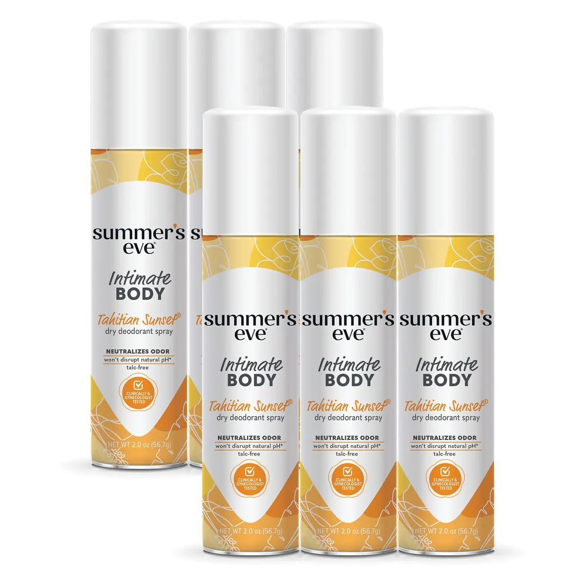 Summer's Eve Daily Refreshing Feminine Spray Tahitian Sunset 120ml (2 Fl Oz x 6) | pH Balanced Odor Control - main product image