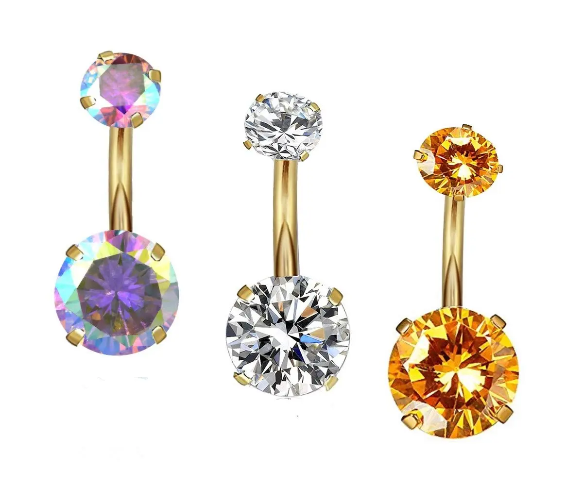 YHMM 14G Surgical Steel Gold Belly Button Rings 12mm (0.47 in) Inner Diameter | Internally Threaded Navel Barbell Stud Set - main product image