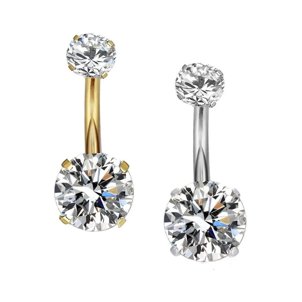 YHMM 14G Surgical Steel Belly Button Rings 12mm | Hypoallergenic CZ Navel Barbell for Women Men - main product image