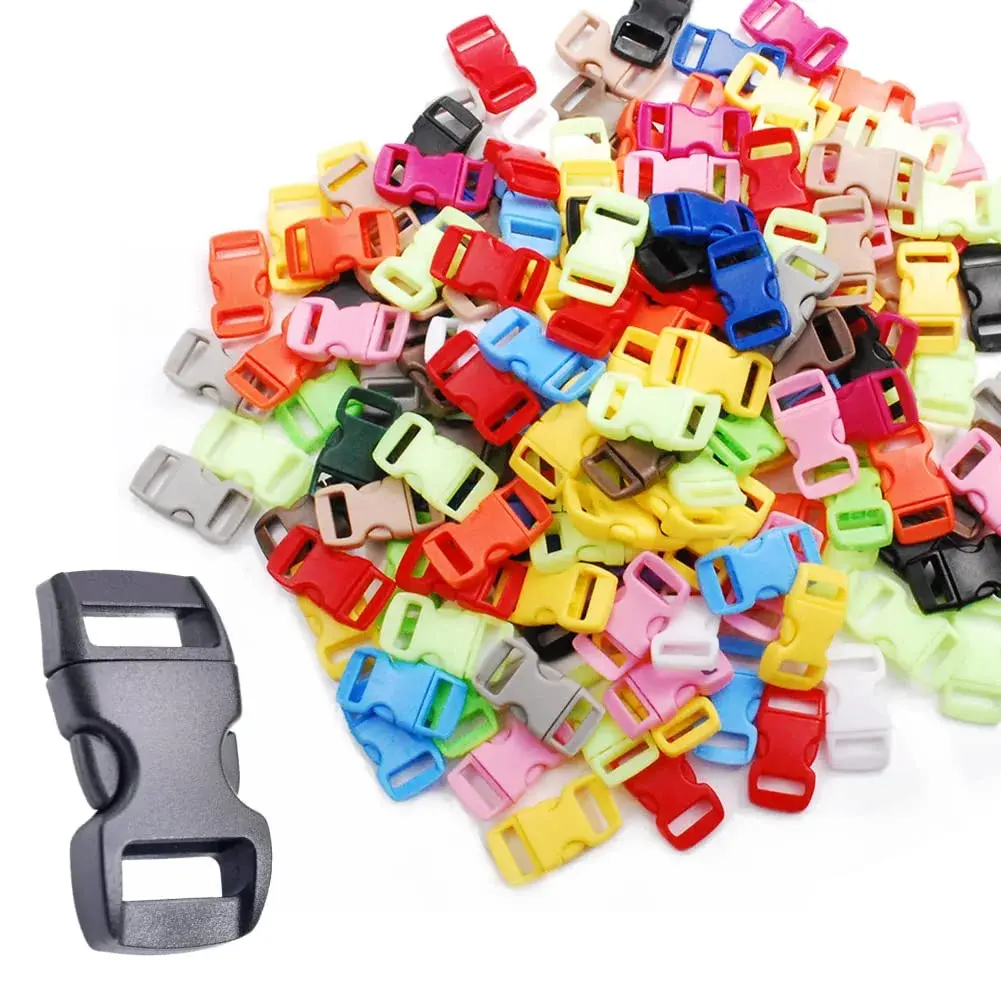 CooBigo 200-Pack Assorted 3/8" Curve Contoured Side Release Buckles | Plastic POM for Paracord Bracelets & Pet Collars - main product image