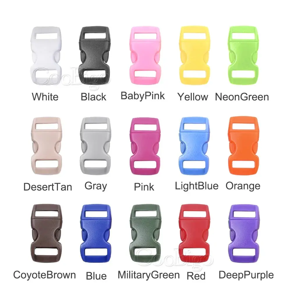 CooBigo 200-Pack Assorted 3/8" Curve Contoured Side Release Buckles | Plastic POM for Paracord Bracelets & Pet Collars - view 5