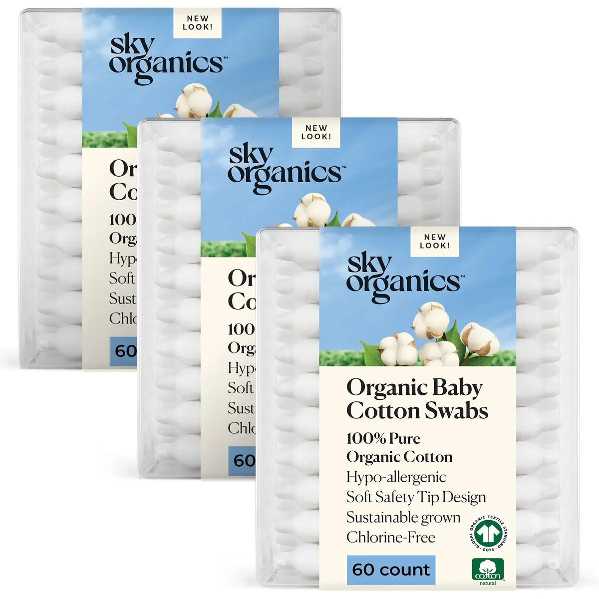 Sky Organics Organic Baby Cotton Swabs 180ct | Hypoallergenic, Chlorine-Free, Ultra-Soft Tips for Gentle Baby & Personal Care - main product image