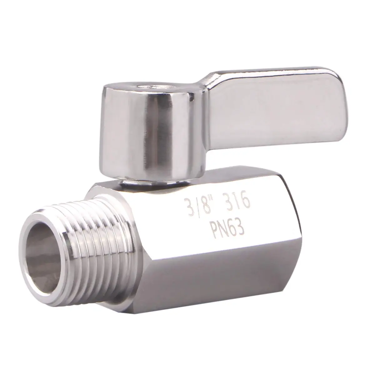 DERNORD 3/8 inch Stainless Steel Mini Ball Valve NPT Female x Male Thread | Corrosion-Resistant, 1/4 Turn Shut-Off, Suitable for Water, Air, Gas - main product image