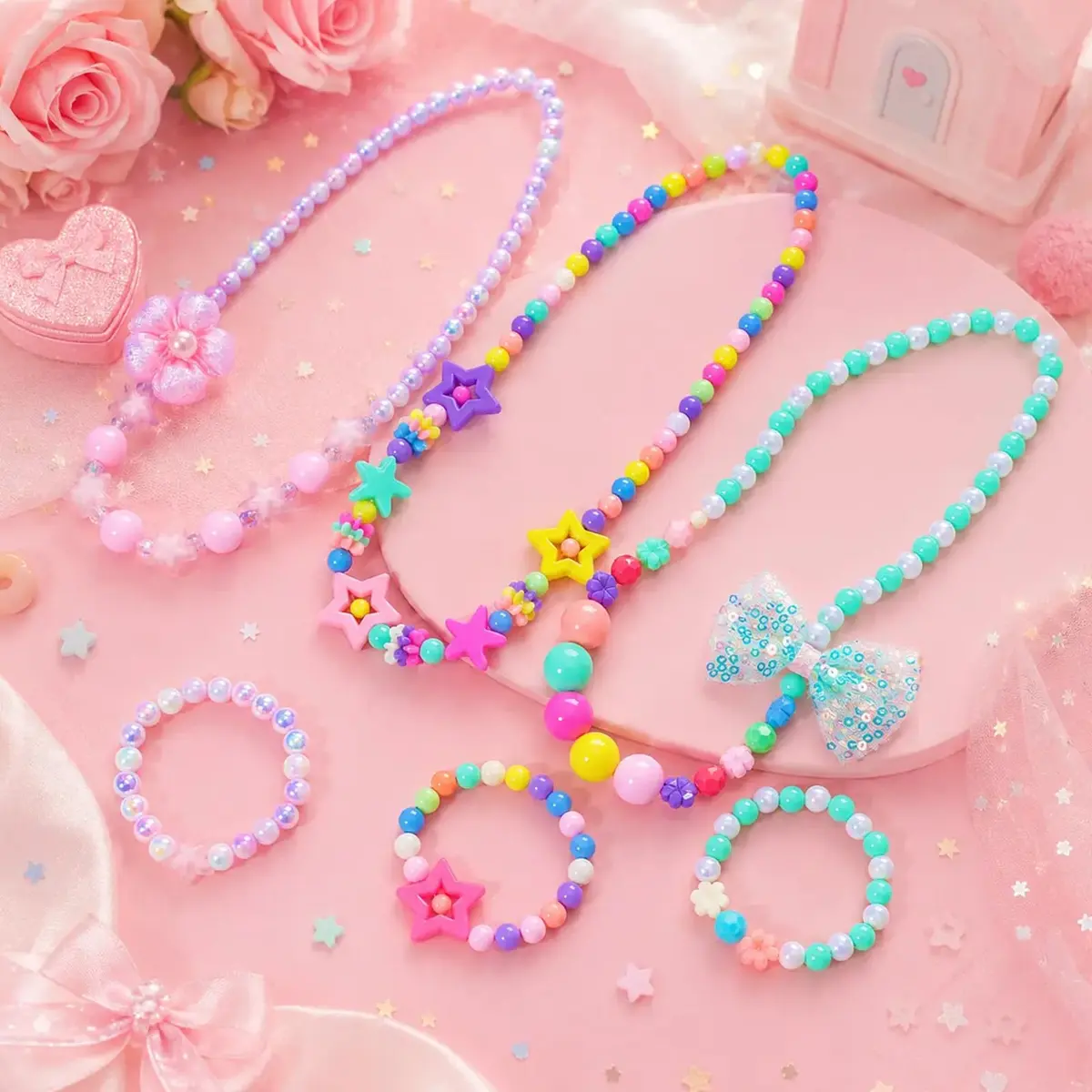 PinkSheep Kids Classic Jewelry Set | 6 Beaded Necklaces & Bracelets for Girls 3-8 - view 4