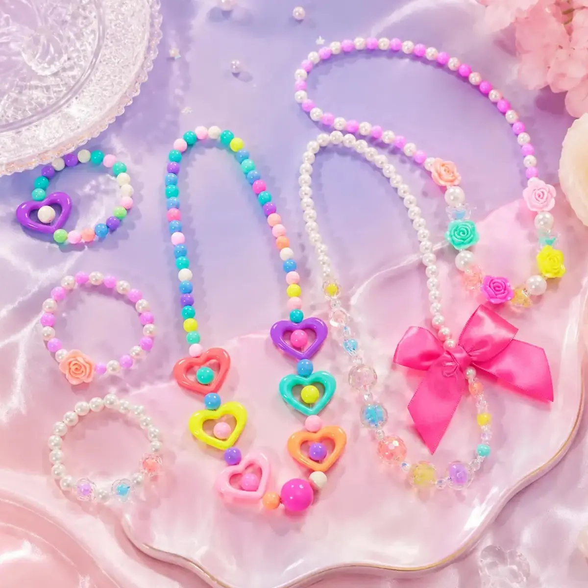 PinkSheep Kids Classic Jewelry Set | 6 Beaded Necklaces & Bracelets for Girls 3-8 - view 3