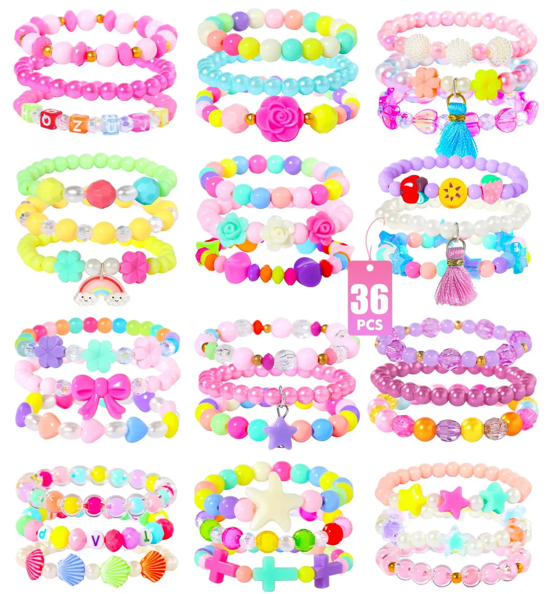 PinkSheep Bracelets for Girls Jewelry 36 Pcs | Safe, Colorful & Creative (70-120 chars) - main product image