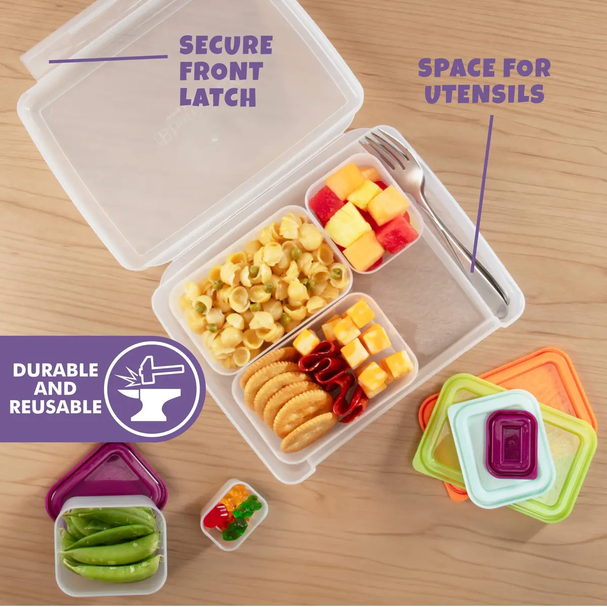 Bentology Food Storage Container Set with Leakproof Snack Containers & Utensil Holder | Kid & Office Meal Prep - view 8