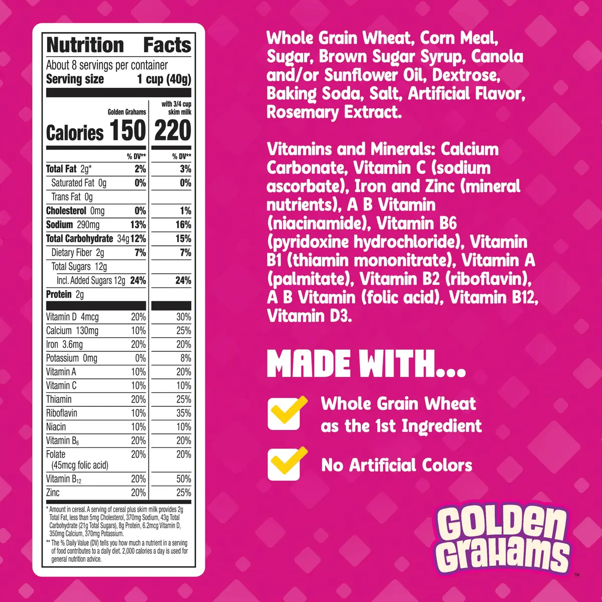 Golden Grahams Whole Grain Breakfast Cereal 332g (11.7 oz) | Nostalgic Graham Cracker Taste - view 2