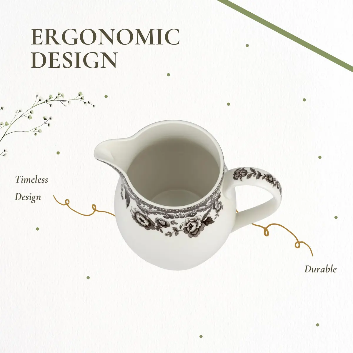 Spode Delamere Porcelain Pitcher 1657ml (56 Oz) | Classic British Flowers Design for Serving Beverages - view 6