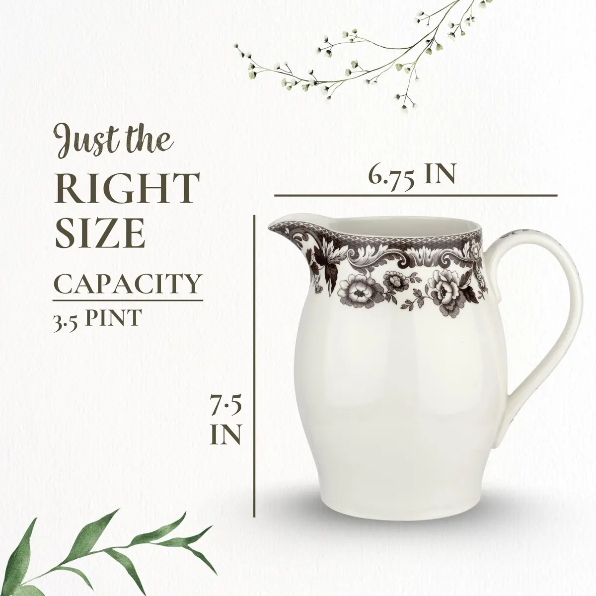 Spode Delamere Porcelain Pitcher 1657ml (56 Oz) | Classic British Flowers Design for Serving Beverages - view 7