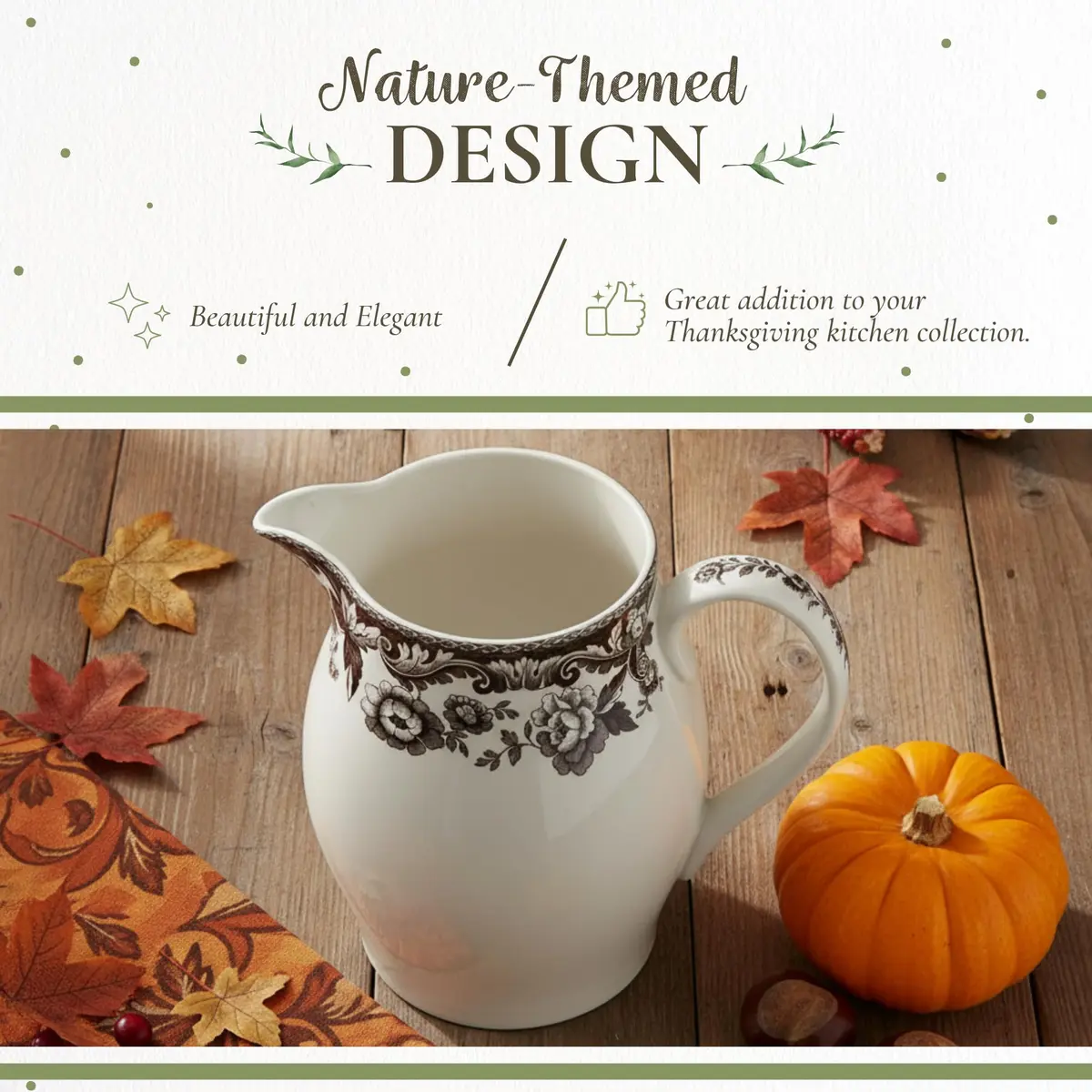 Spode Delamere Porcelain Pitcher 1657ml (56 Oz) | Classic British Flowers Design for Serving Beverages - view 3