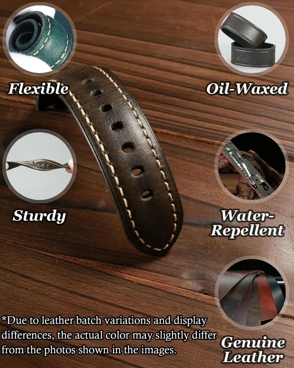 REZERO Leather Watch Bands, Thickened Vintage Strap 22mm | Classic Oil-Waxed Leather - view 6