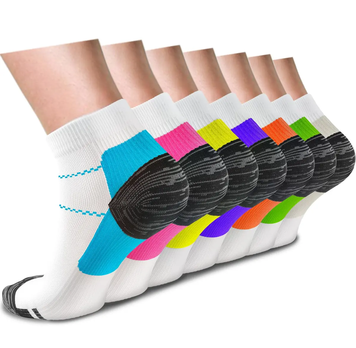 ACTINPUT Ankle Compression Socks for Women Men | 7 Pairs Plantar Fasciitis Support, Circulation Relief, Breathable Nylon (Ankle-High, Multi-Color, Large-X-Large) - main product image