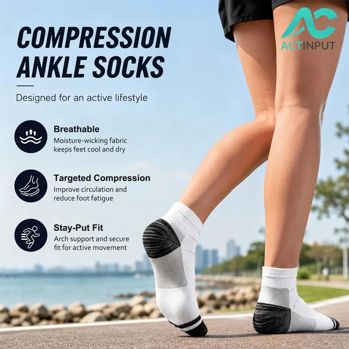 ACTINPUT Ankle Compression Socks for Women Men | 7 Pairs Plantar Fasciitis Support, Circulation Relief, Breathable Nylon (Ankle-High, Multi-Color, Large-X-Large) - view 3