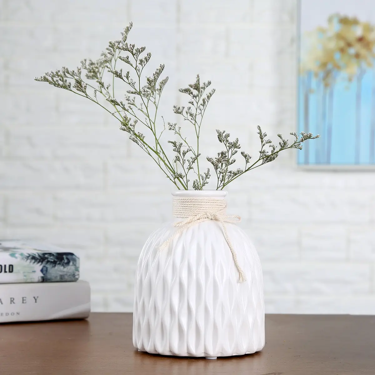 Anding Modern Vase Home Decoration Grid Design White Porcelain Bottle | Elegant, Modern Style - view 2