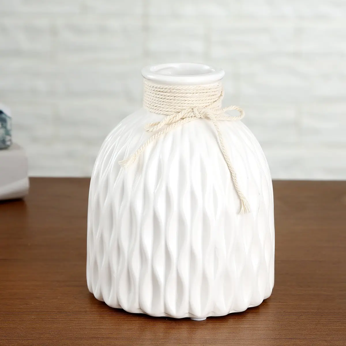 Anding Modern Vase Home Decoration Grid Design White Porcelain Bottle | Elegant, Modern Style - view 3