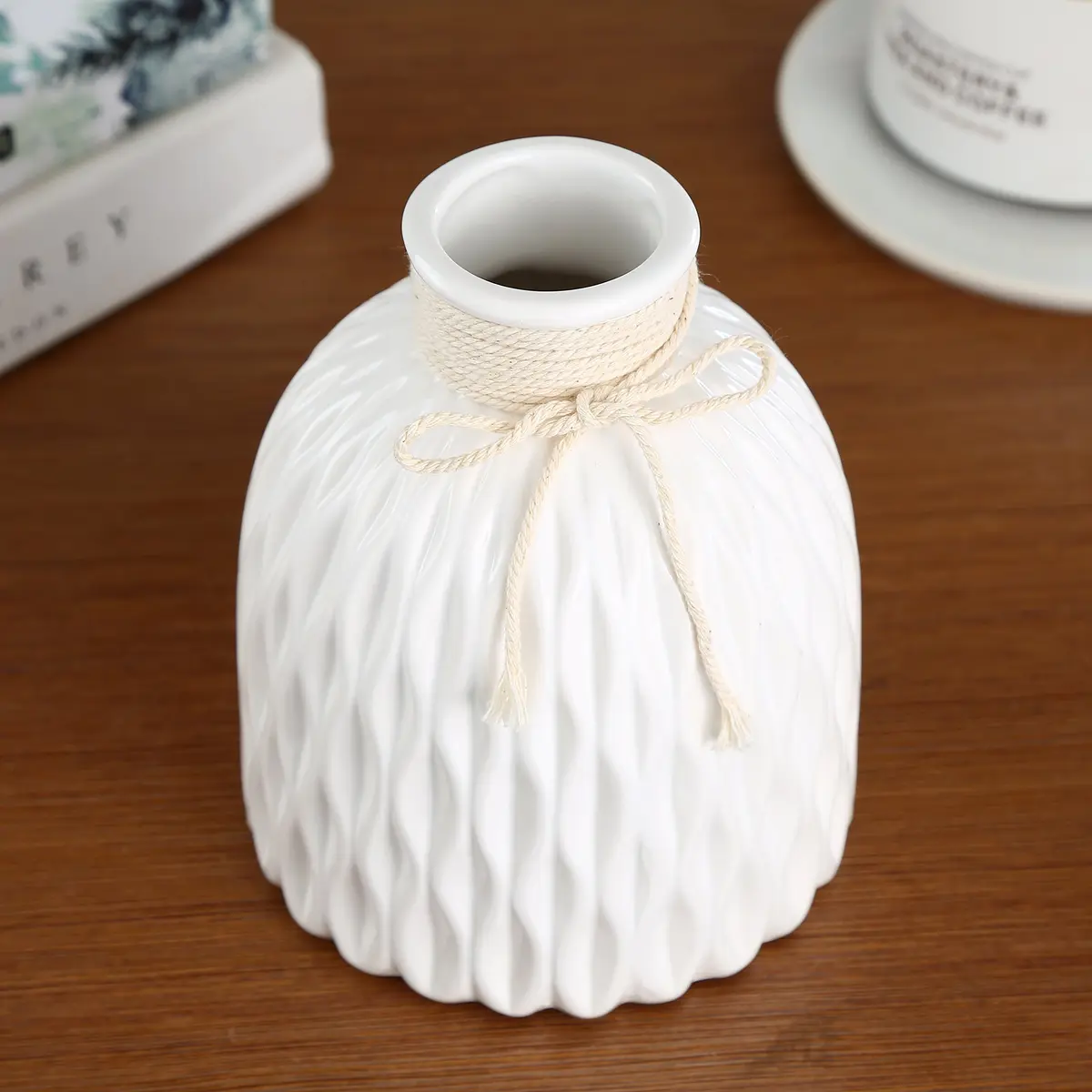 Anding Modern Vase Home Decoration Grid Design White Porcelain Bottle | Elegant, Modern Style - view 4