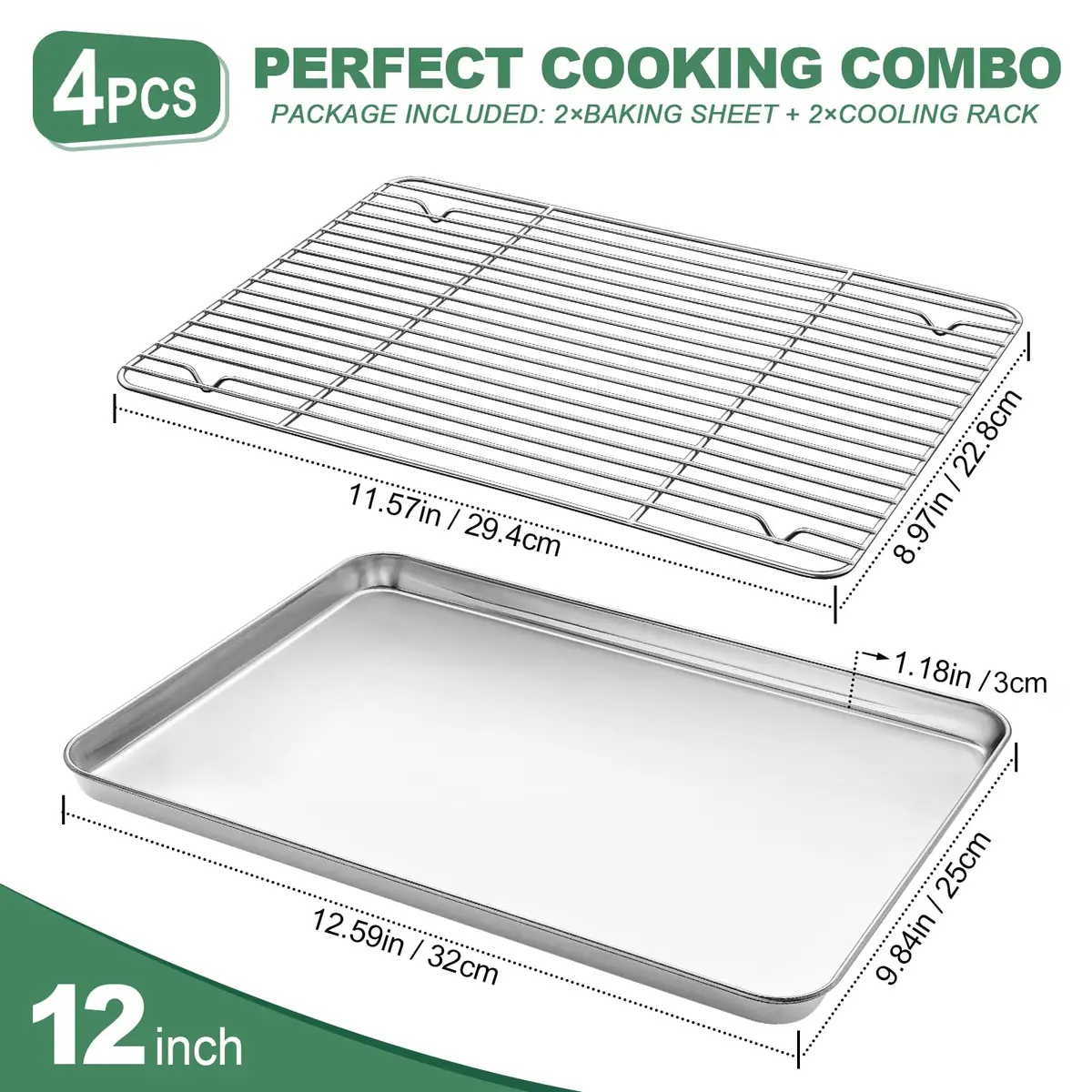 HKJ Chef Baking Sheet with Cooling Rack, 12.5x10x1 Inches, Stainless Steel, 2 Sets | Durable & Healthy - view 2
