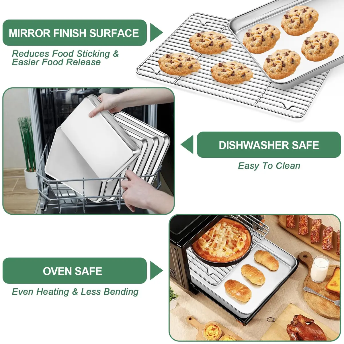 HKJ Chef Baking Sheet with Cooling Rack, 12.5x10x1 Inches, Stainless Steel, 2 Sets | Durable & Healthy - view 4