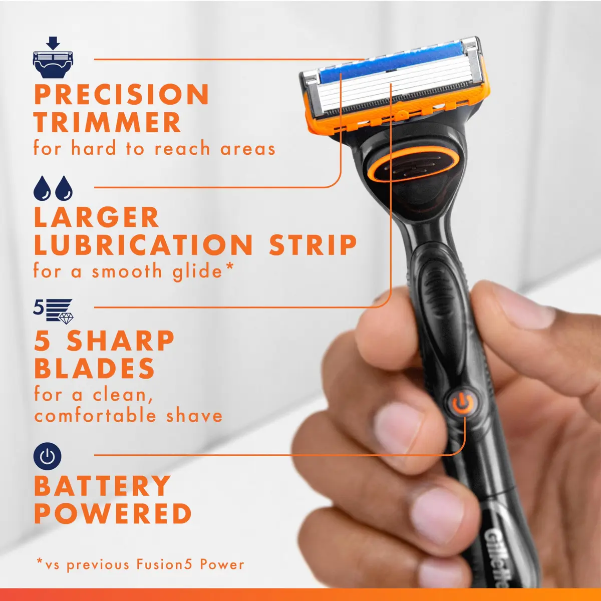 Gillette Fusion5 Power Razor for Men, Handle + 1 Refill | Micro Pulses for Smooth Shave - view 2