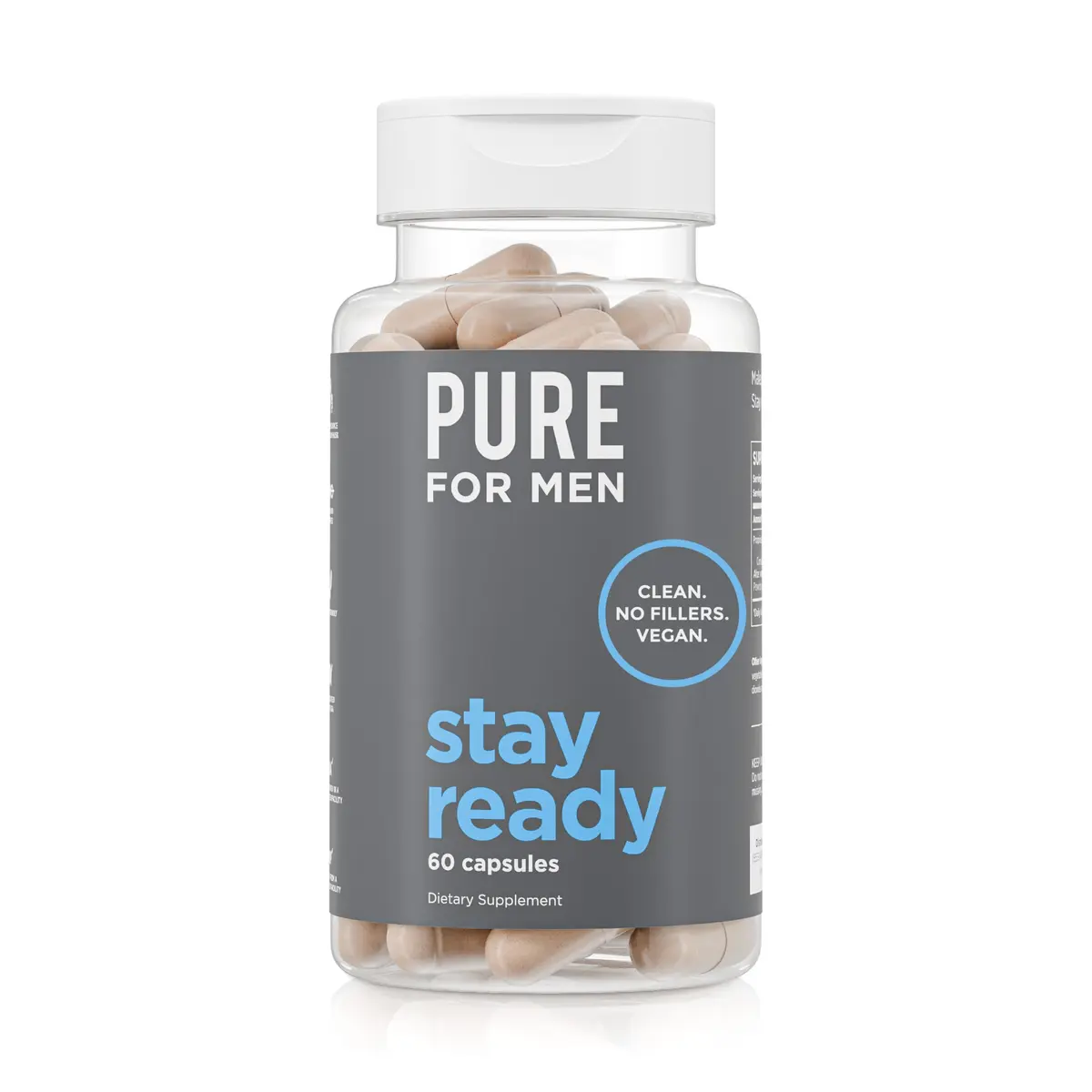 Pure for Men Stay Ready Fiber Supplement Psyllium Husk 60 Vegan Capsules | Supports Digestive Health & Regularity - main product image