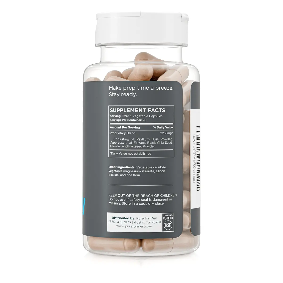 Pure for Men Stay Ready Fiber Supplement Psyllium Husk 60 Vegan Capsules | Supports Digestive Health & Regularity - view 2