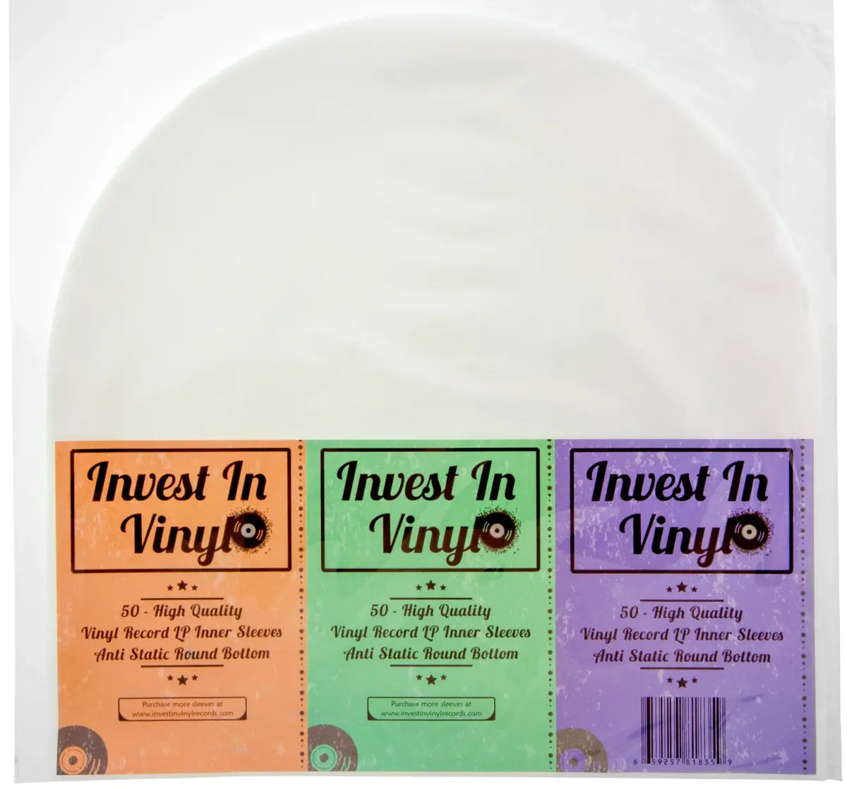 Invest In Vinyl Anti Static Round Bottom LP Inner Sleeves 12" (50 Pack) | Protects Vinyl from Scratches & Dust - main product image
