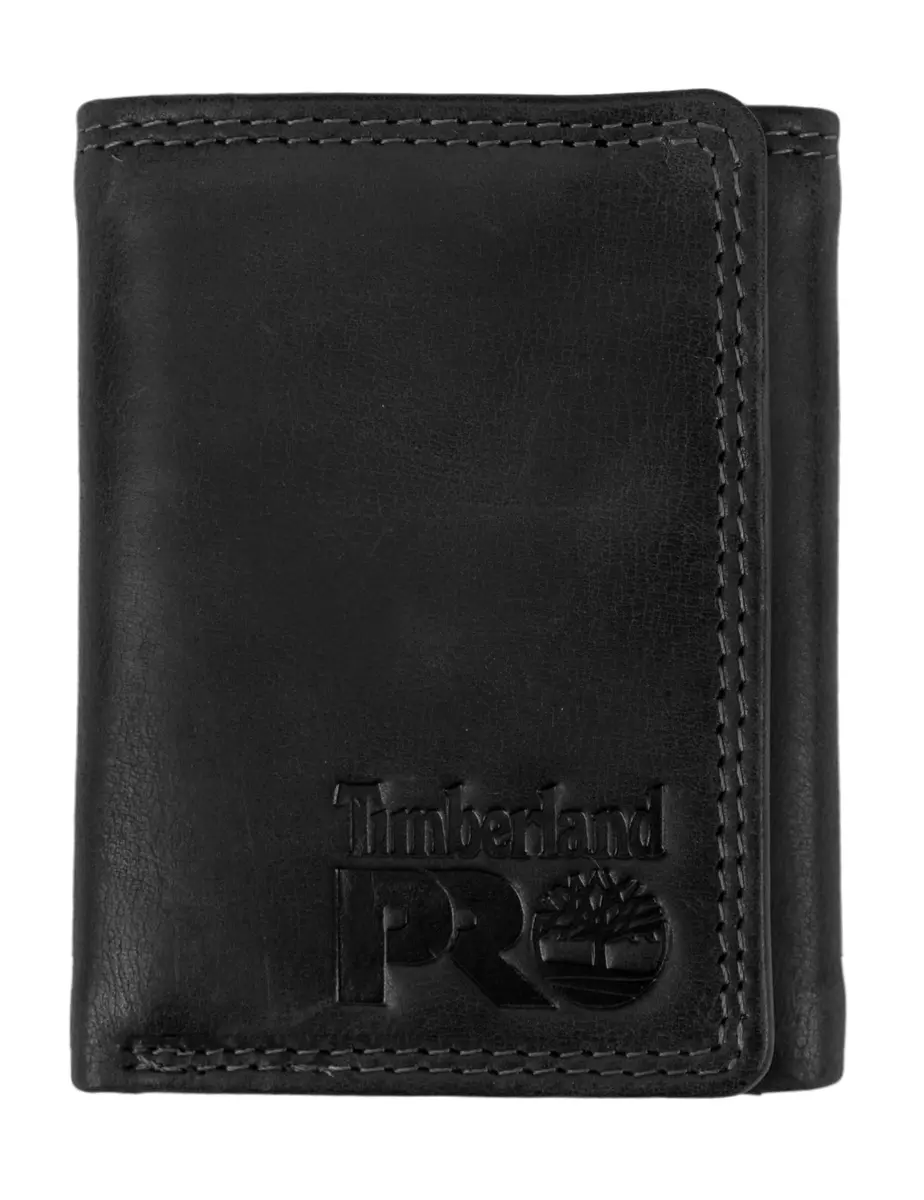Timberland PRO Men's Leather RFID Trifold Wallet with ID Window, Black/Brandy, One Size - main product image