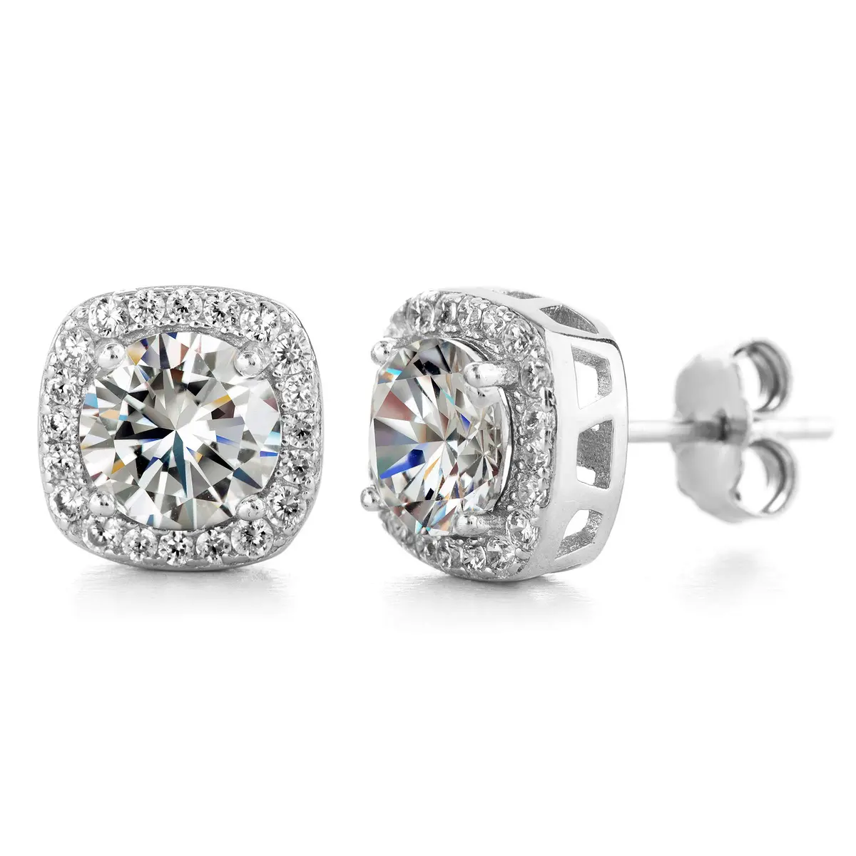 Devin Rose Square Halo Stud Earrings, White Rhodium Plated Brass | Elegant Crystal Jewelry for Women - main product image