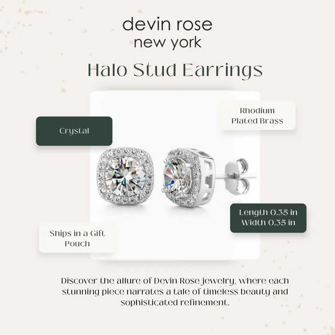 Devin Rose Square Halo Stud Earrings, White Rhodium Plated Brass | Elegant Crystal Jewelry for Women - view 3