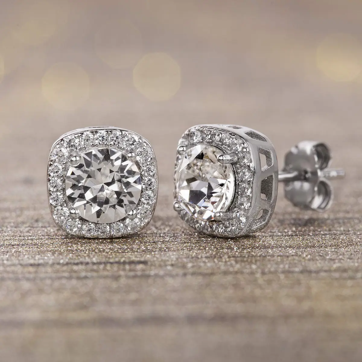 Devin Rose Square Halo Stud Earrings, White Rhodium Plated Brass | Elegant Crystal Jewelry for Women - view 4