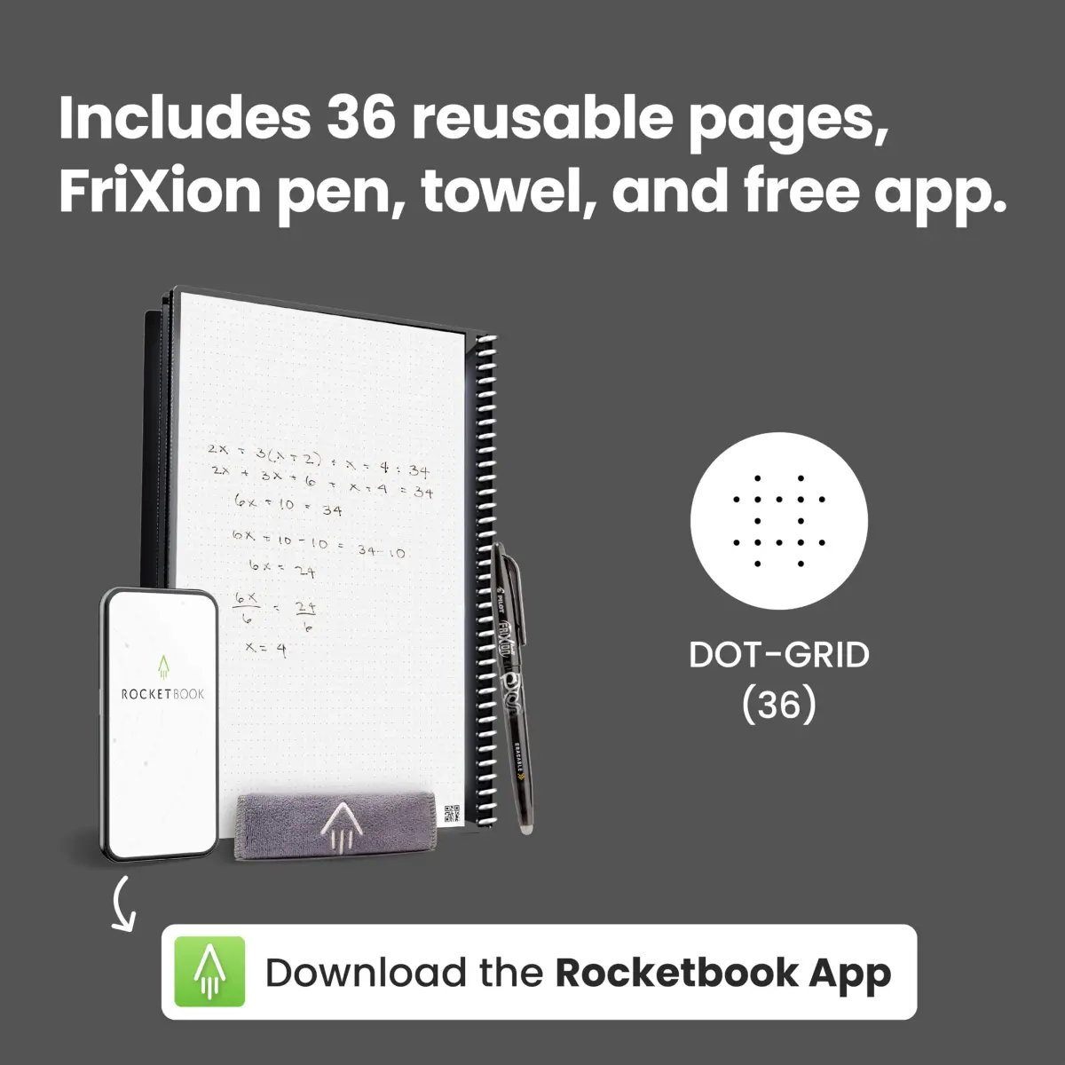 Rocketbook Core Reusable Notebook - Teal, Classic Executive Size, Dotted Pages - view 4