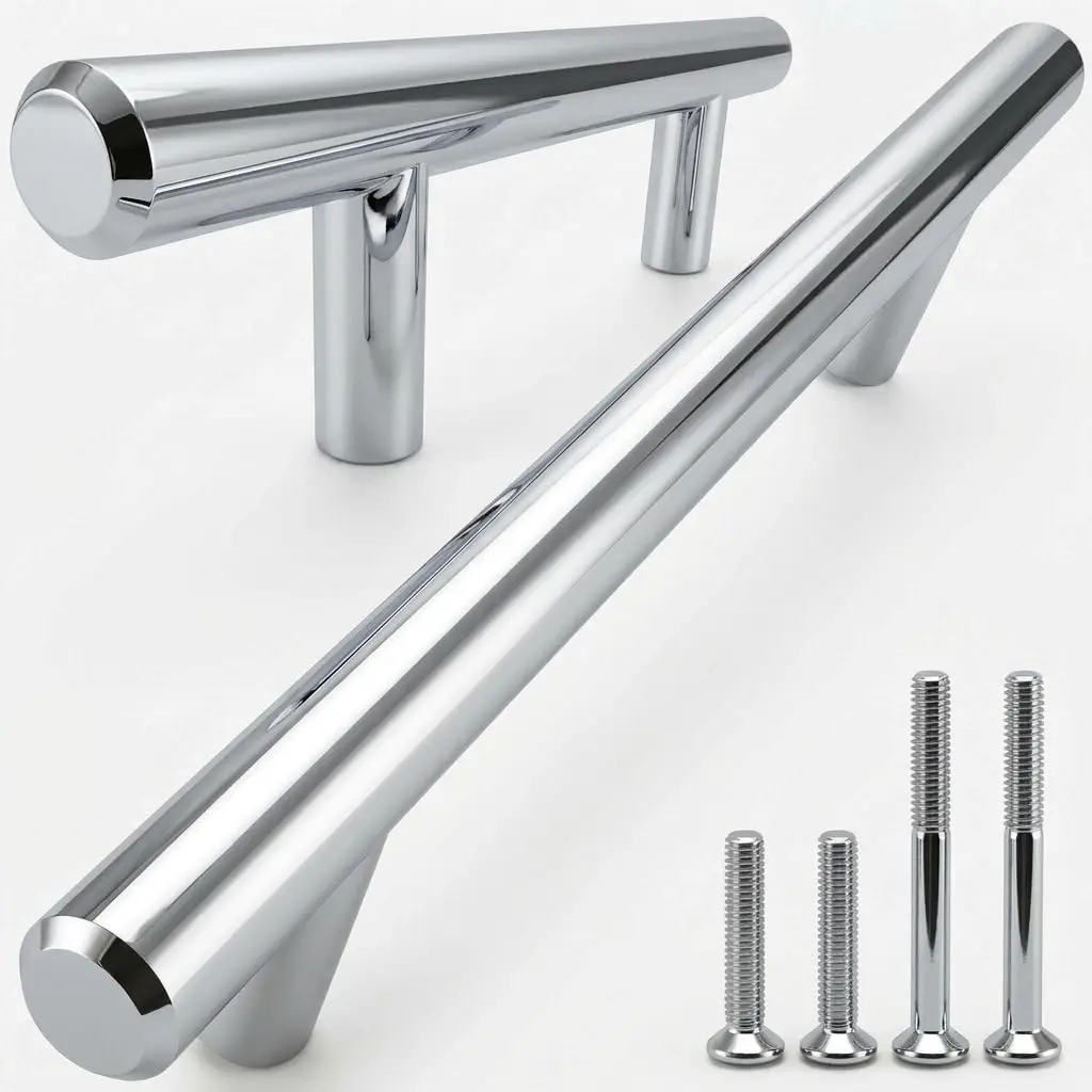 ALPINE HARDWARE PREMIUM SOLID Euro Style Bar Handle Pull-10Pack-3.75 In Hole Center & 6 1/8 In Length Heavy Stainless Steel Chrome - main product image
