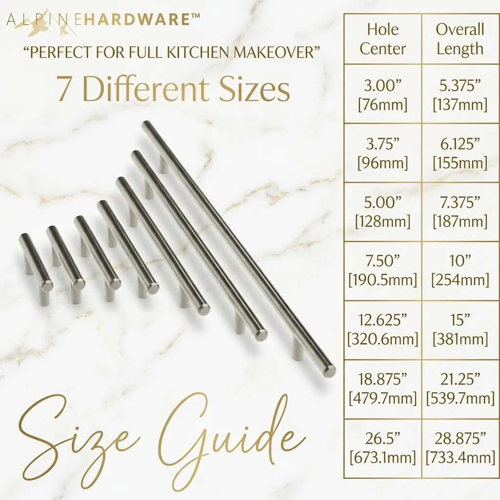 ALPINE HARDWARE PREMIUM SOLID Euro Style Bar Handle Pull-10Pack-3.75 In Hole Center & 6 1/8 In Length Heavy Stainless Steel Chrome - view 9