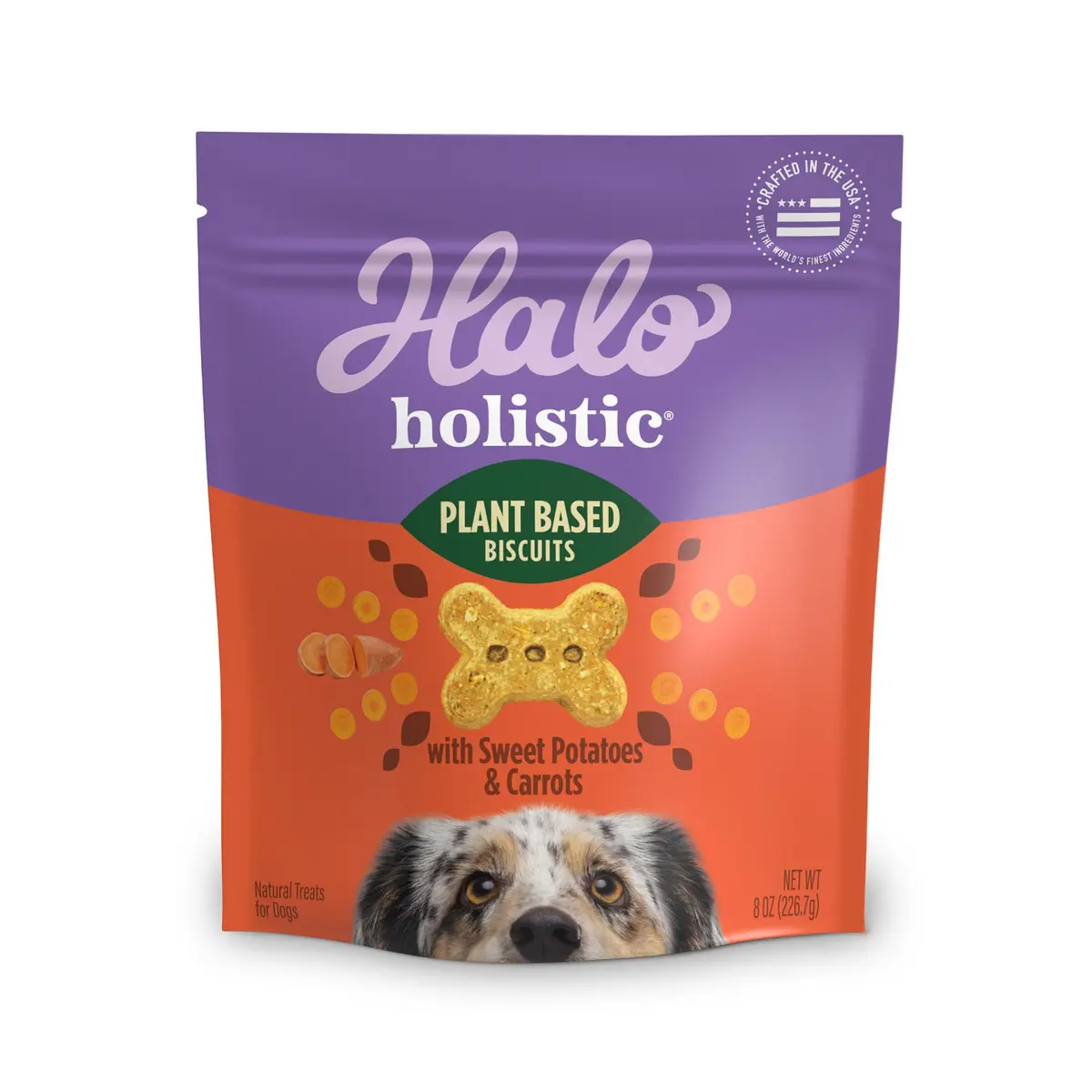 Halo Plant-Based Dog Treats, Sweet Potato & Carrots, 8 oz | Crunchy, Vegan & Made in the USA - main product image