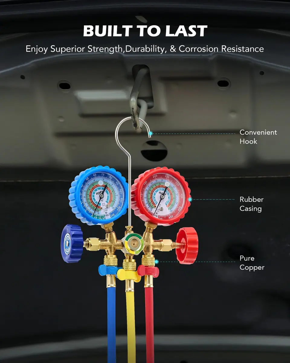 Orion Motor Tech 3-Way AC Manifold Gauge Set R12 R134a R502 R22 2.27 kg (5 lb) | Professional Automotive AC Service Tool - view 6