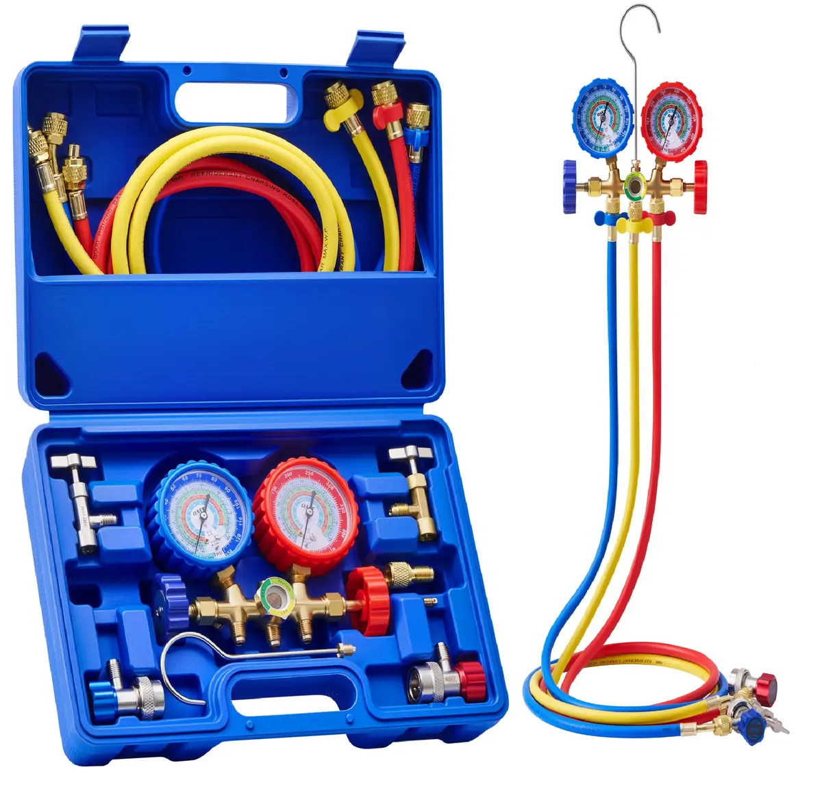 Orion Motor Tech 3-Way AC Manifold Gauge Set R12 R134a R502 R22 2.27 kg (5 lb) | Professional Automotive AC Service Tool - main product image