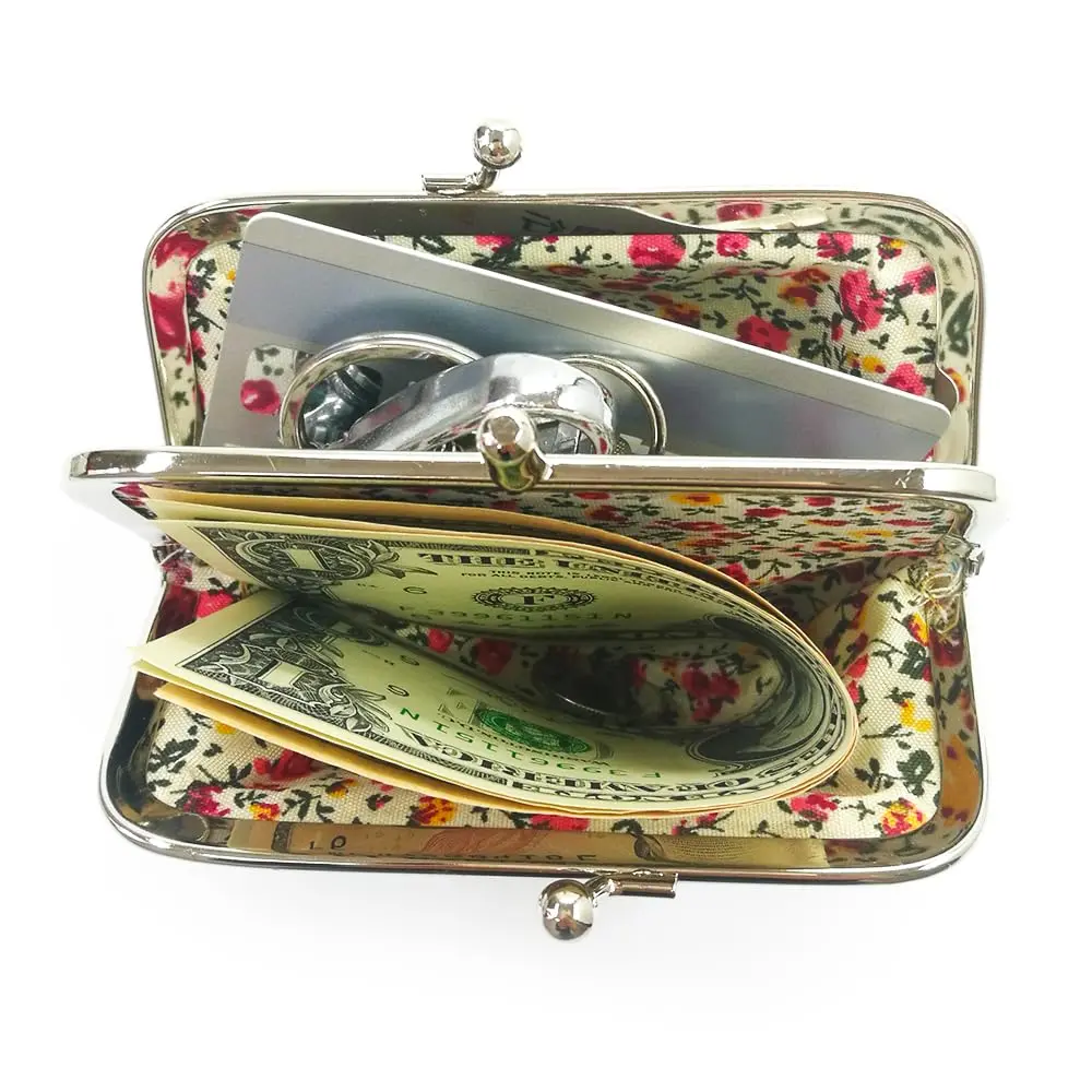 Sanxiner Cute Floral Kiss-Lock Coin Purse 10.9cm (4.33") | Vintage Style Change Holder with 2 Compartments - view 5