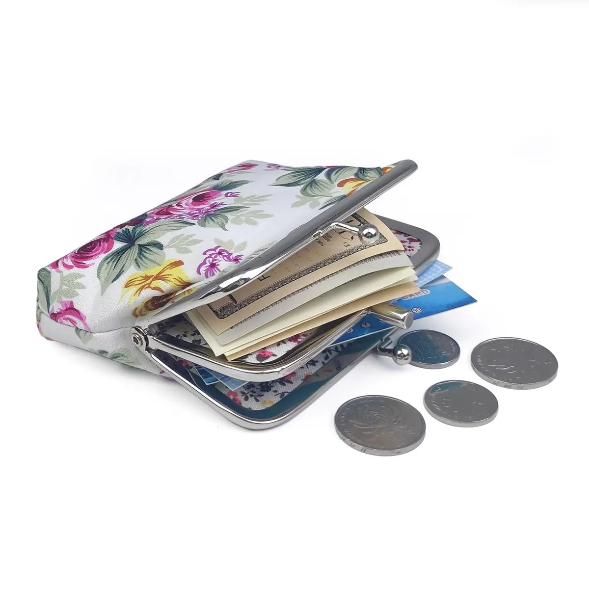 Sanxiner Cute Floral Kiss-Lock Coin Purse 10.9cm (4.33") | Vintage Style Change Holder with 2 Compartments - view 3
