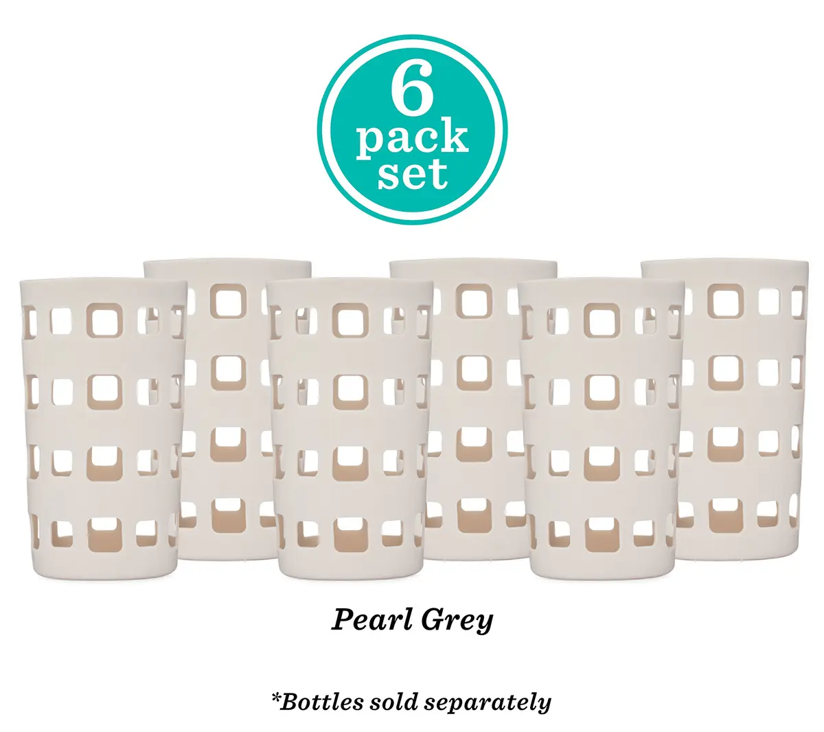 All About Juicing Silicone Glass Water Bottle Sleeves - 6-Pack Pearl Grey 16 oz | Anti-Slip & Insulating - view 3