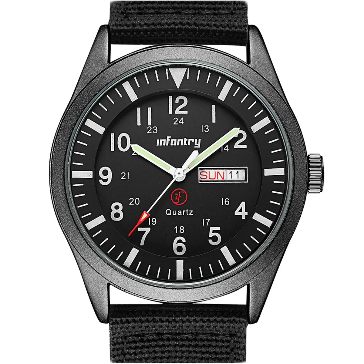 Infantry Men's Military Field Watch 40mm Black Nylon Band | 12/24H Analog Quartz - main product image