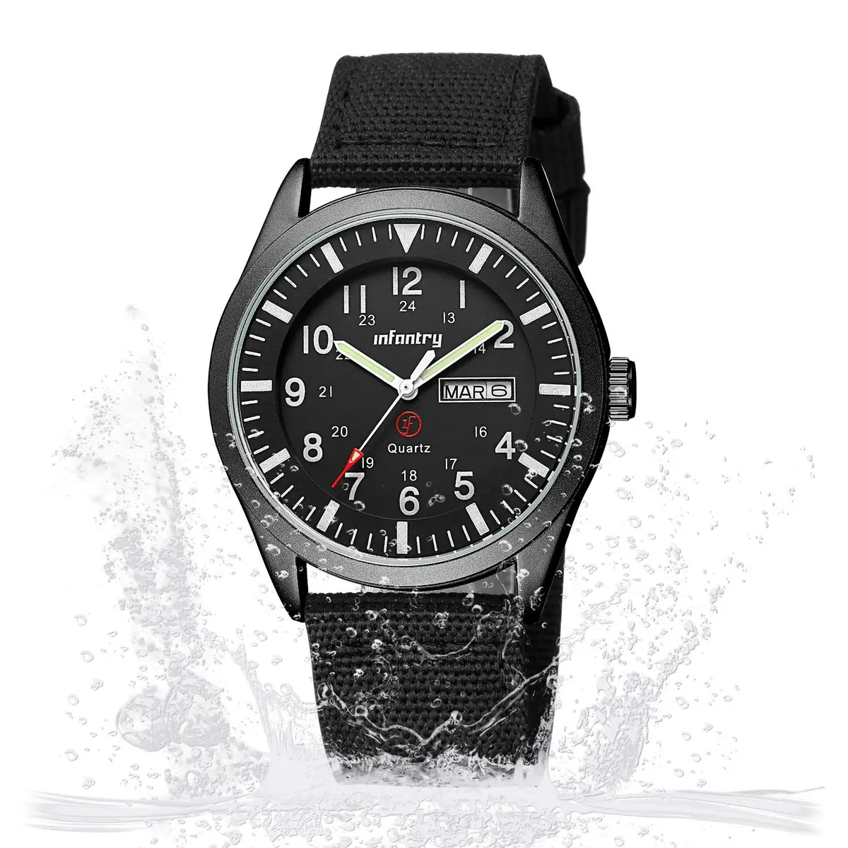 Infantry Men's Military Field Watch 40mm Black Nylon Band | 12/24H Analog Quartz - view 8