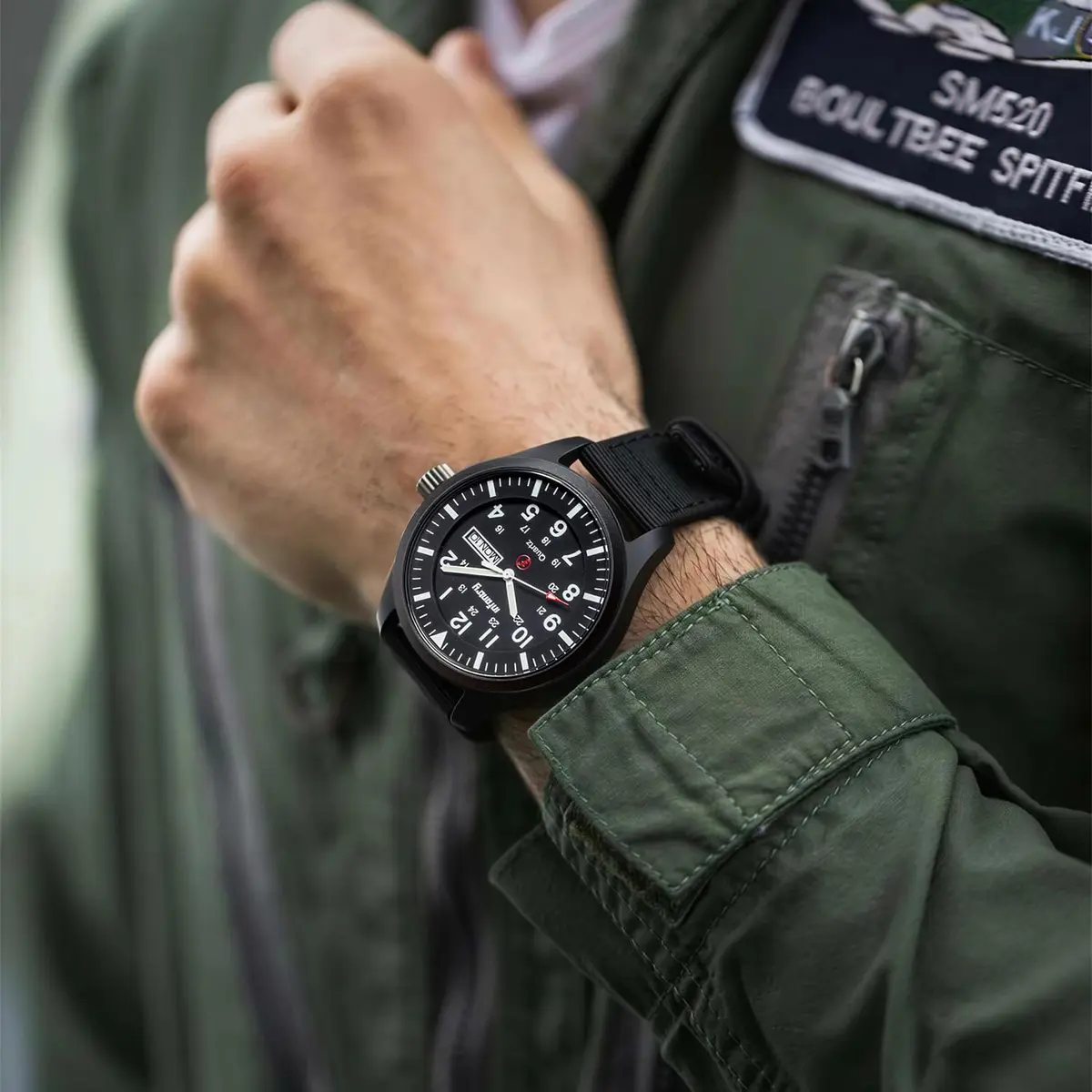 Infantry Men's Military Field Watch 40mm Black Nylon Band | 12/24H Analog Quartz - view 2