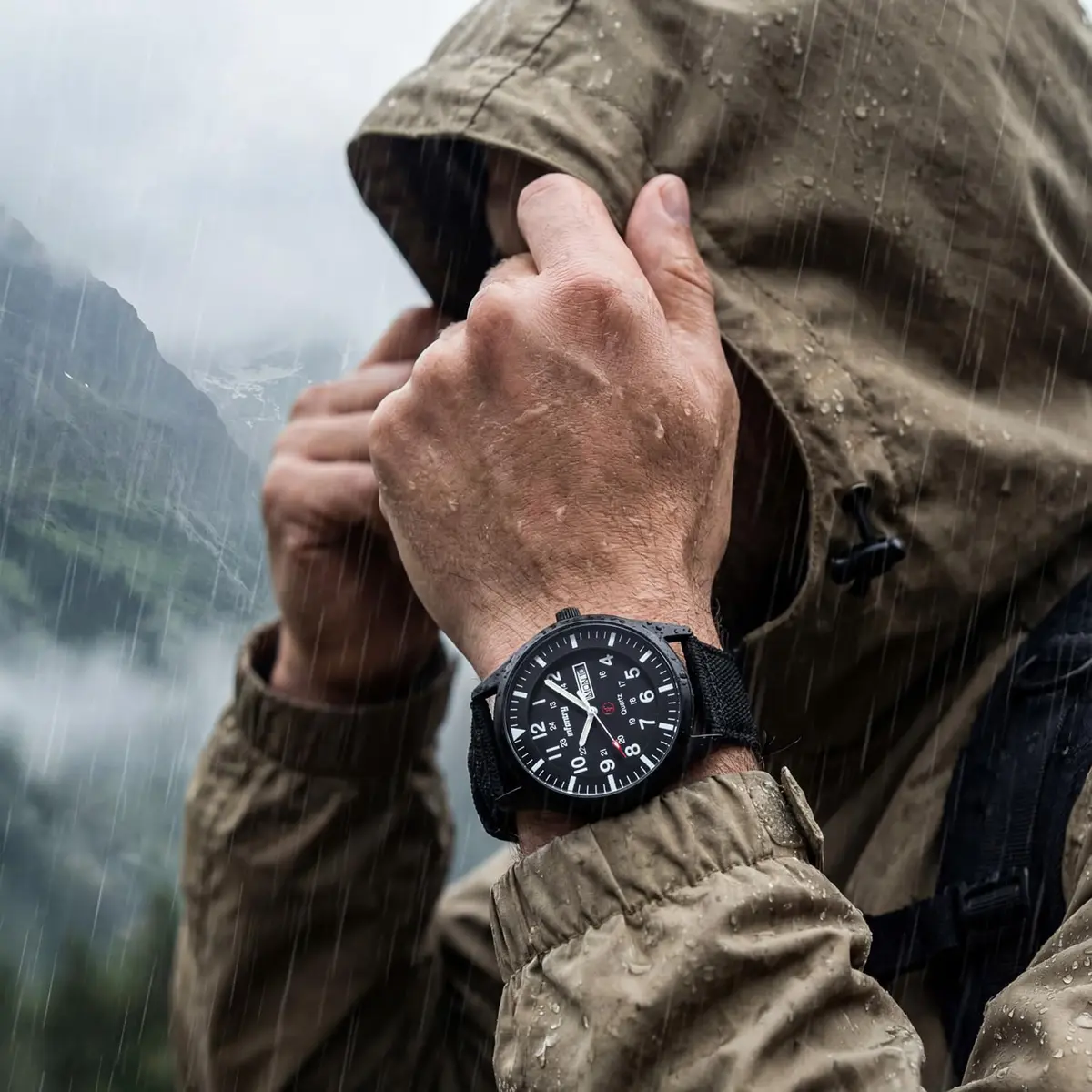 Infantry Men's Military Field Watch 40mm Black Nylon Band | 12/24H Analog Quartz - view 3