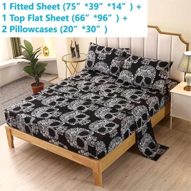 SDIII Skeleton Twin Sheets Set | Microfiber Gothic Bedding Deep Pocket All Season - view 3